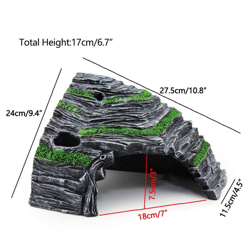OMEM Reptile Box Shelter Terrarium Hideout Caves Turtle Ramp Basking Platform Habitat Decor Humidify Hide Cave Resin Rock - Image 2
